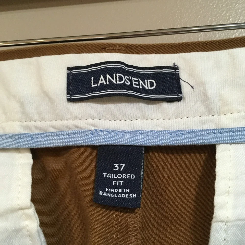 Lands End Tailored Fit Chino Pants Mens 37x32 Brown Flat Front Classic Preppy